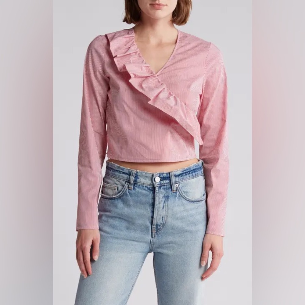 Freshman
Asymmetric Ruffle Cotton long sleeve Top Pink Juniors Size Large